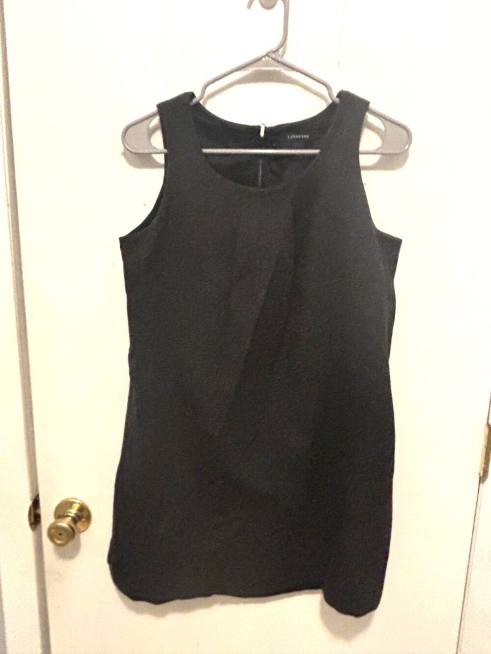 Lands End Womens 8 Petite Lined Sleeveless Shift Dress Pleated Bodice EUC